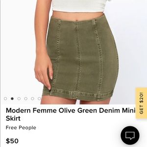Free People Modern Femme Olive Green Denim Mini Skirt